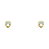 14k Yellow Gold 4mm Heart Aquamarine CZ March Birth Stone Stud Earrings With Screw Back
