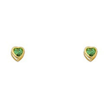 Load image into Gallery viewer, 14k Yellow Gold 4mm Heart Emerald CZ May Birth Stone Stud Earrings With Screw Back