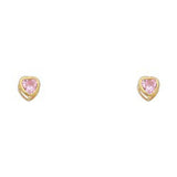 14k Yellow Gold 4mm Heart Pink CZ October Birth Stone Stud Earrings With Screw Back