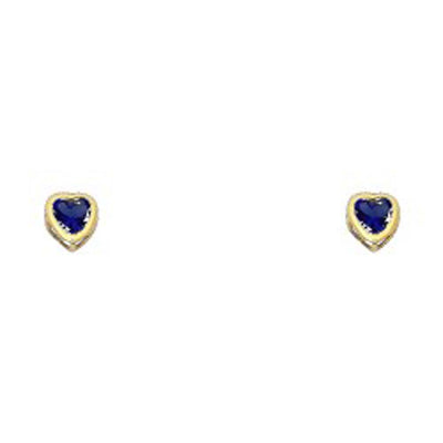 14k Yellow Gold 4mm Heart Blue Sapphire CZ September Birth Stone Stud Earrings With Screw Back