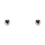 14k Yellow Gold 4mm Heart Blue Sapphire CZ September Birth Stone Stud Earrings With Screw Back