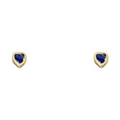 14k Yellow Gold 4mm Heart Blue Sapphire CZ September Birth Stone Stud Earrings With Screw Back