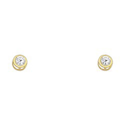 14k Yellow Gold 4mm Round Clear CZ April Birth Stone Stud Earrings With Screw Back