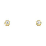 14k Yellow Gold 4mm Round Clear CZ April Birth Stone Stud Earrings With Screw Back