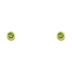 14k Yellow Gold 4mm Round Peridot CZ August Birth Stone Stud Earrings With Screw Back