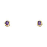 14k Yellow Gold 4mm Round Amethyst CZ February Birth Stone Stud Earrings With Screw Back