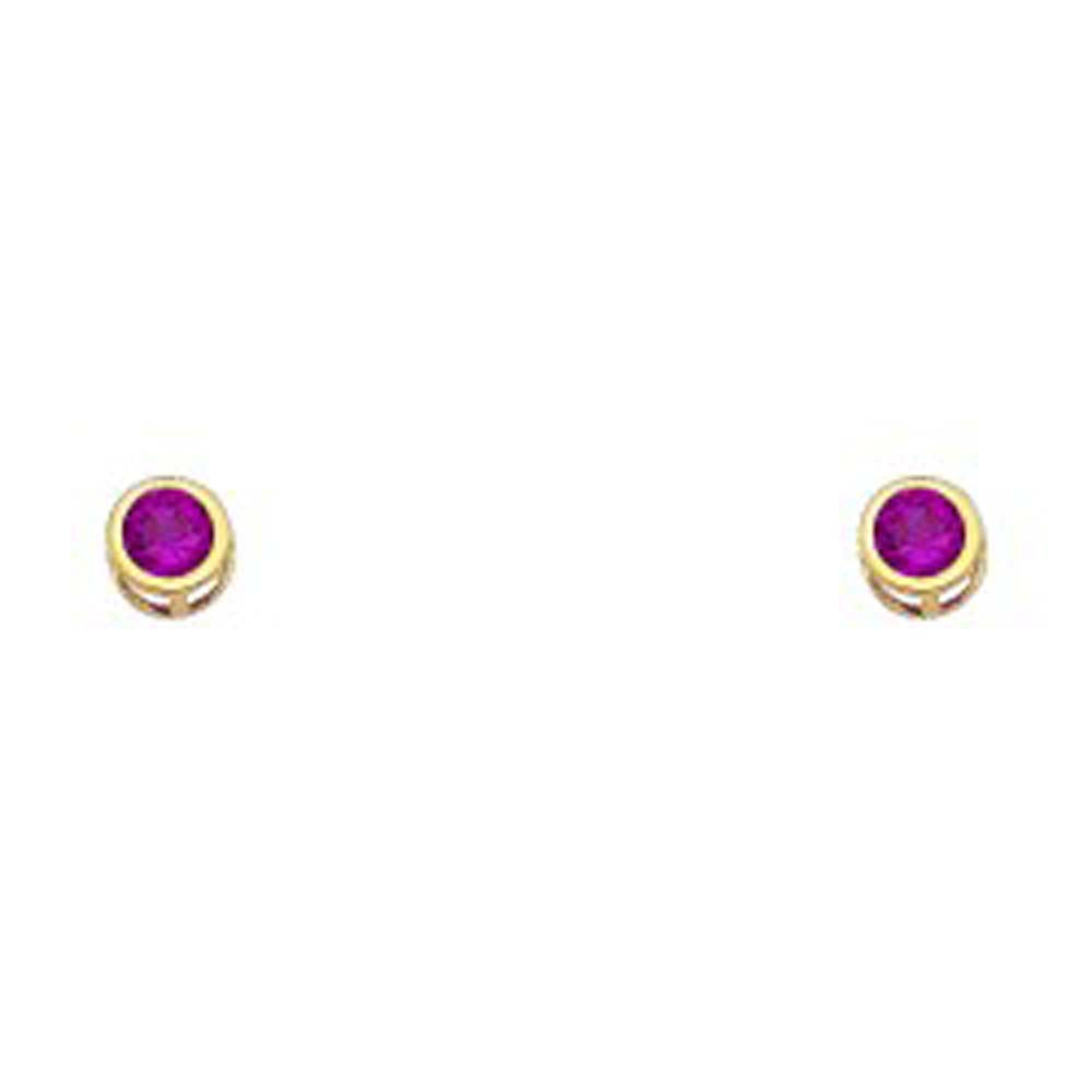 14k Yellow Gold 4mm Round Ruby CZ July Birth Stone Stud Earrings With Screw Back