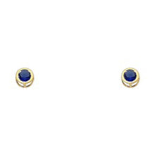 Load image into Gallery viewer, 14k Yellow Gold 4mm Round Blue Sapphire CZ September Birth Stone Stud Earrings With Screw Back