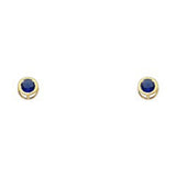 14k Yellow Gold 4mm Round Blue Sapphire CZ September Birth Stone Stud Earrings With Screw Back
