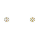 14k Yellow Gold Flower Clear CZ April Birth Stone Stud Earrings With Screw Back