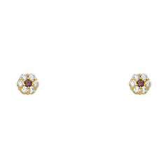 14k Yellow Gold Flower Light Amethyst CZ June Birth Stone Stud Earrings With Screw Back