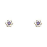 14k Yellow Gold Star Amethyst CZ February Birth Stone Stud Earrings With Screw Back