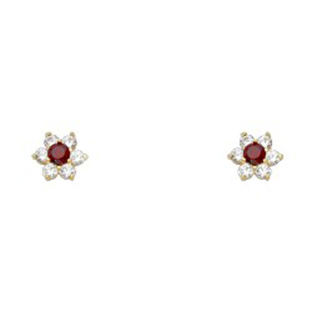 14k Yellow Gold Star Garnet CZ January Birth Stone Stud Earrings With Screw Back
