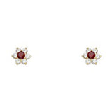 14k Yellow Gold Star Garnet CZ January Birth Stone Stud Earrings With Screw Back