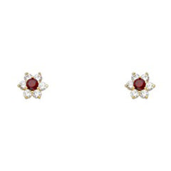 14k Yellow Gold Star Garnet CZ January Birth Stone Stud Earrings With Screw Back
