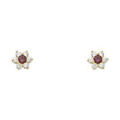 14k Yellow Gold Star Light Amethyst CZ June Birth Stone Stud Earrings With Screw Back
