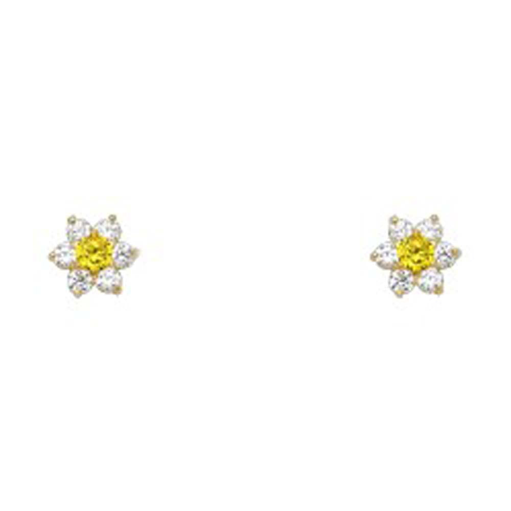 14k Yellow Gold Star Topaz CZ November Birth Stone Stud Earrings With Screw Back