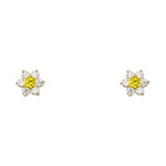 14k Yellow Gold Star Topaz CZ November Birth Stone Stud Earrings With Screw Back