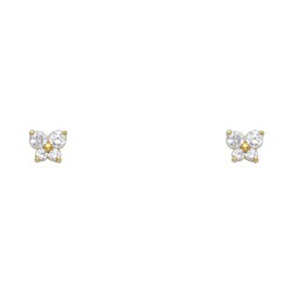 14k Yellow Gold Butterfly Clear CZ April Birth Stone Stud Earrings With Screw Back