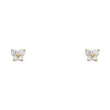 14k Yellow Gold Butterfly Clear CZ April Birth Stone Stud Earrings With Screw Back
