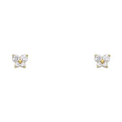 14k Yellow Gold Butterfly Clear CZ April Birth Stone Stud Earrings With Screw Back