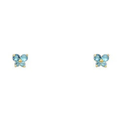 14k Yellow Gold Butterfly Blue Zircon CZ December Birth Stone Stud Earrings With Screw Back