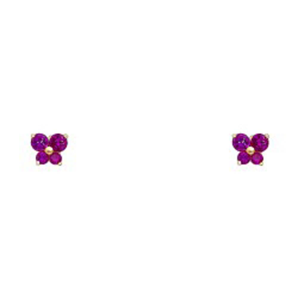 14k Yellow Gold Butterfly Ruby CZ July Birth Stone Stud Earrings With Screw Back