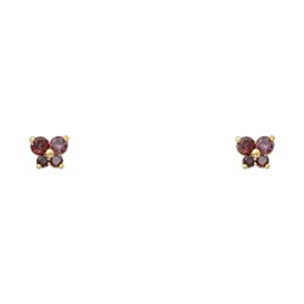 14k Yellow Gold Butterfly Light Amethyst CZ June Birth Stone Stud Earrings With Screw Back