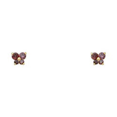 14k Yellow Gold Butterfly Light Amethyst CZ June Birth Stone Stud Earrings With Screw Back