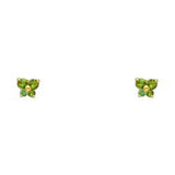 14k Yellow Gold Butterfly Emerald CZ May Birth Stone Stud Earrings With Screw Back