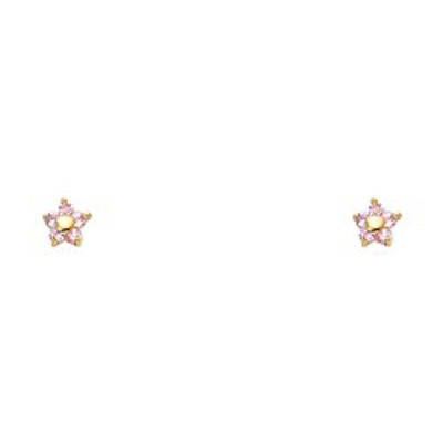 14k Yellow Gold Flower Pink CZ Assorted Stud Earrings With Screw Back
