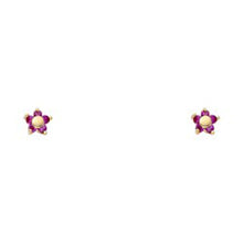 Load image into Gallery viewer, 14k Yellow Gold Flower Ruby CZ Assorted Stud Earrings With Screw Back