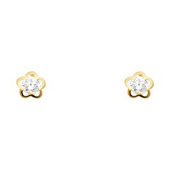 14k Yellow Gold Plumeria CZ Assorted Stud Earrings With Screw Back