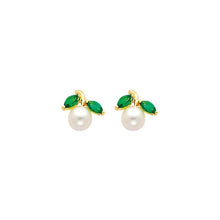 Load image into Gallery viewer, 14K Yellow Gold 9mm Pearl and CZ Stud Earrings - Screw Back