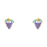 14k Yellow Gold Grapes With Amethyst CZ Assorted Stud Earrings With Screw Back