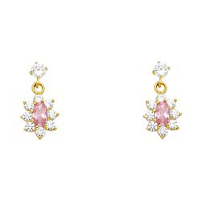 14k Yellow Gold Flower With Pink And CZ Assorted Stud Earrings With Screw Back