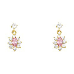 14k Yellow Gold Flower With Pink And CZ Assorted Stud Earrings With Screw Back