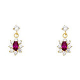 14k Yellow Gold Flower With Ruby And CZ Assorted Stud Earrings With Screw Back