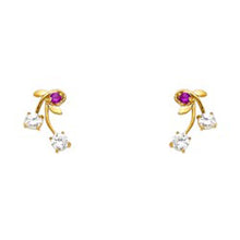 Load image into Gallery viewer, 14k Yellow Gold Leaves With Ruby And CZ Assorted Stud Earrings With Screw Back