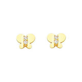 14K Yellow Gold 6mm Butterfly CZ Stud Earrings - Screw Back