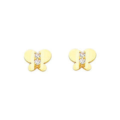 14K Yellow Gold 6mm Butterfly CZ Stud Earrings - Screw Back