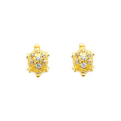 14K Yellow Gold 6mm Turtle CZ Stud Earrings - Screw Back