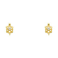 14K Yellow Gold 6mm Turtle CZ Stud Earrings - Screw Back