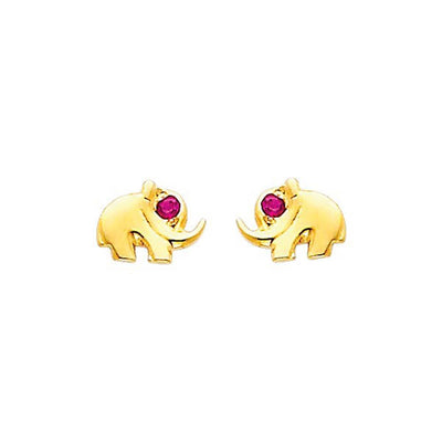 14K Yellow Gold 7mm Elephant CZ Stud Earrings - Screw Back