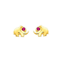 14K Yellow Gold 7mm Elephant CZ Stud Earrings - Screw Back