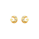 14K Yellow Gold 5mm Moon and Star CZ Stud Earrings - Screw Back