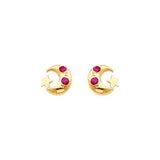 14K Yellow Gold 5mm Moon and Star Ruby CZ Stud Earrings - Screw Back