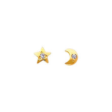 Load image into Gallery viewer, 14K Yellow Gold 4mm Star and Moon CZ Stud Earrings - Screw Back