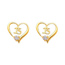 Load image into Gallery viewer, 14k Yellow Gold 10mm Sweet 15 CZ Stud Earrings With Screw Back
