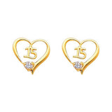 14k Yellow Gold 10mm Sweet 15 CZ Stud Earrings With Screw Back